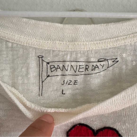 Banner Day Embroidered Hearts Tee 100% Linen Size Large - Picture 4 of 11